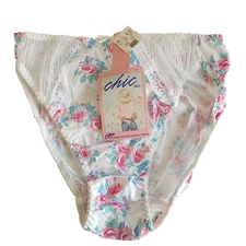 Vintage Chic h.i.s. Floral Panties Size 7 High Cut 100% Cotton with Sheer Insets