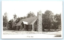 POSTCARD RPPC Tahquamenon Methodist Church Hulbert Michigan Logs 1940's