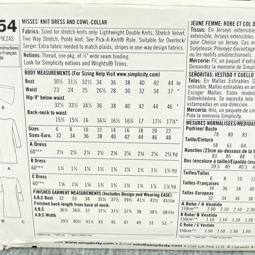 Vestido Simplicity 2054 Talla Grande y Cuello Capucha Misses Talla 14 22 Patrón Costura - Imagen 4 de 4
