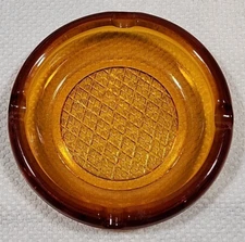 Vtg MCM Cigar Ashtray Amber Glass Waffle Diamond Bottom Large 6"