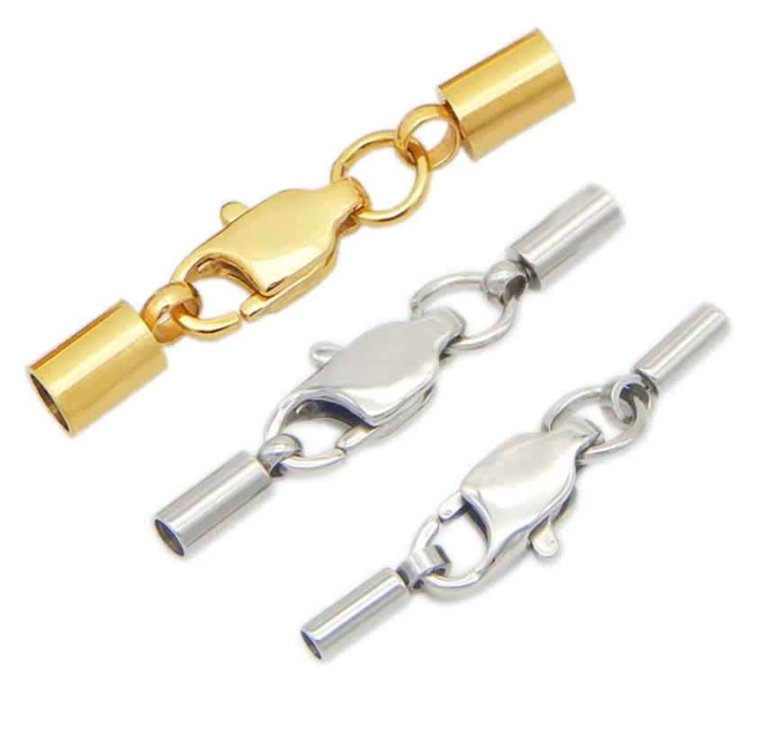 2 piezas cierres y ganchos de acero inoxidable para cordones de cuero collar tapas de extremo joyería Foto 3 de 4