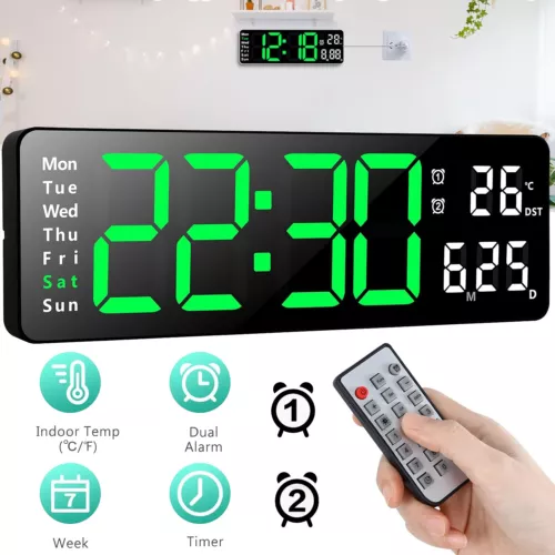 13" Wanduhr Digitale Groß mit Fernbedienung Uhr mit Uhrzeit/Datum/Temperatur DHL - Bild 1 von 13