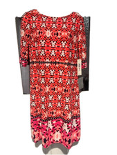 Eliza J. Coral-Pink-White Jersey Stretch Knit Ikat Sheath Dress ~NWT ~ Sz. 12