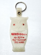 Vintage Owl Keychain Key Ring Fluorescent We Give A Hoot