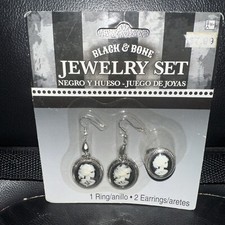 Black Bone Skeleton Jewelry Set Costume Earrings Accessory Adult Halloween NEW