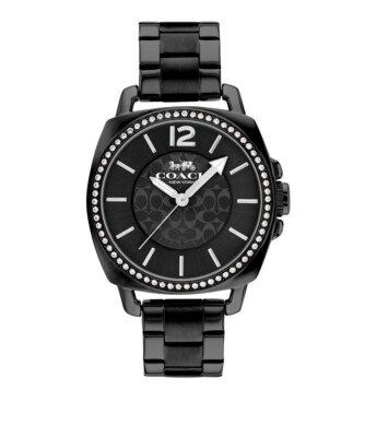Brand New Coach Boyfriend  Black Metal Band Crystal Dial Watch 14503984