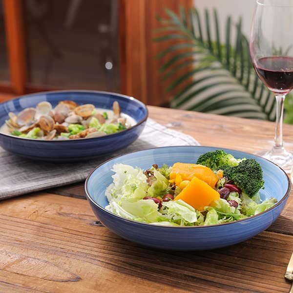 Porcelain 26 Ounce Salad Pasta Bowls, 8 inch Wide and Shallow Serving