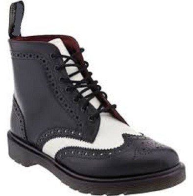 HERREN HANDGEFERTIGT ORIGINAL LEDER SCHUHE FLÜGELSPITZE SCHWARZ & WEISS HOHE STIEFELETTEN