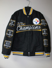 New NFL Pittsburgh Steelers 6X Champions real wool reversible heavy jacket men S