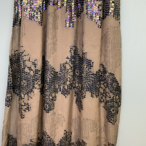 Maxi abito lungo nuovo con etichette Anthropologie Let Me Be taglia small scollo a V profondo paillettes fumè - Foto 4 di 14