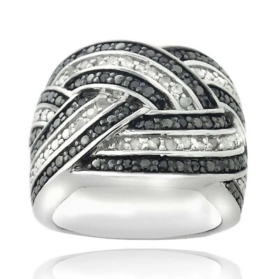 0.75CT Schwarz & Weiß Lab-Created Diamant Crossover Band Ring Weiß Vergoldet - Bild 1 von 4