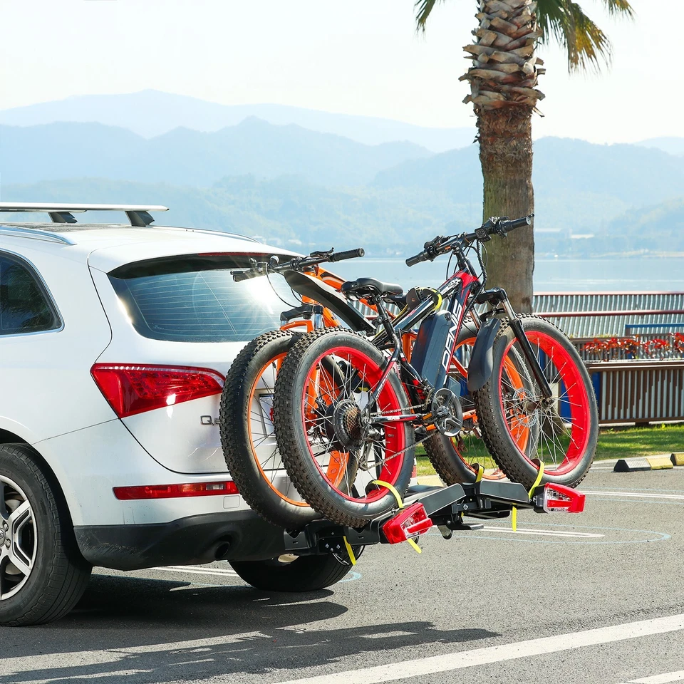 2 E-Bike Foldable Hitch Mount Rack with LED Light & Ramp and Lock Fits Fat Tire - Image 2 of 4