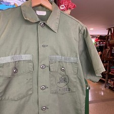 Rare 1970s United States Navy Seabees Stencilled Shirt US Military Uniform Vtg