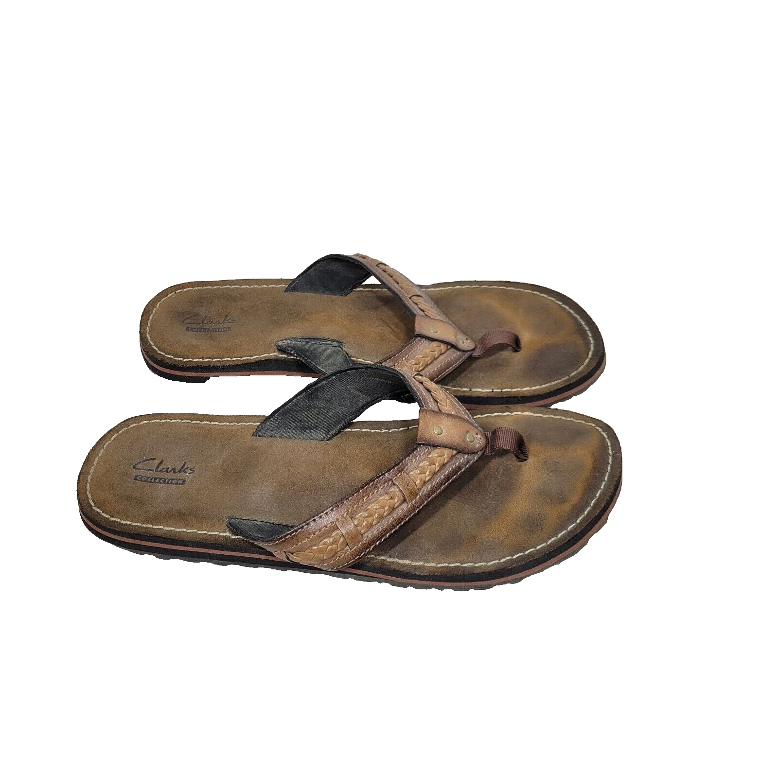 Clarks Collection Sandals Size 10M Womens Brown Leather Flip Flops Pool Beach