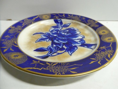 ROYAL DOULTON POTTERY PLATE FLO BLUE ROSE FLORAL GILT PAINTED DECORATED - Picture 2 of 6