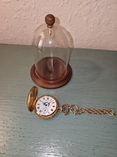 Vintage Arnex 17 Jewel Incabloc Pocket Watch-Works, W/Glass Dome Display Case
