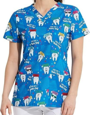 Womens Roo-ting for You Dickies EDS Scrubs Top V-Neck size XS/Modern Class/DK704
