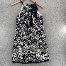 White House Black Market Dress Womens 4 Black Floral Silk Satin Shift Halter Tie