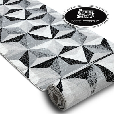 Modernen Läufer ARGENT Breite 60-120 cm dreiecke beliebige Länge grau / schwarz