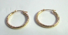 L K Beautiful 14K Yellow Gold Small Hoop Earrings Diamond-cut ladies girls