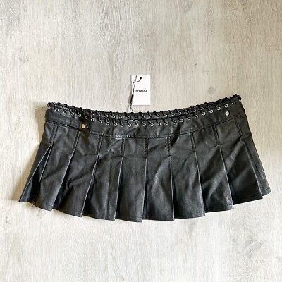 MIAOU Renn Low Rise Vegan Leather Pleated Eyelet Biker Grunge Mini Skirt BNWT XL