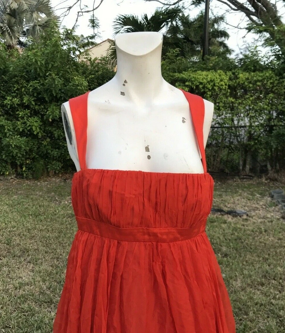 MINI ABITO FLUENTE VERSACE ARANCIONE SETA T DETTAGLIO SCHIENA TG 44 MADE IN ITALY