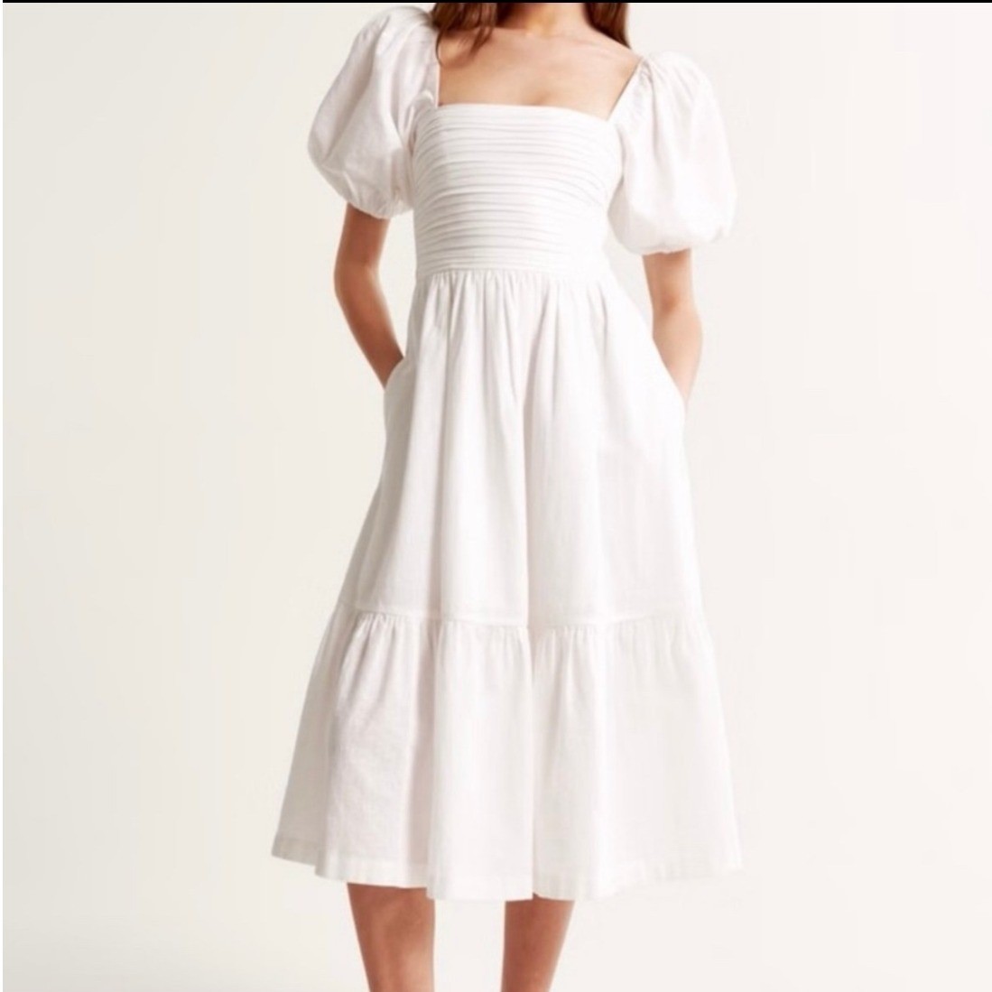 Abercrombie & Fitch Emerson Poplin Cotton Puff Sleeve Midi Dress White Size  Lrg. | eBay