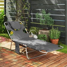Image of Portable Beach Chaise Lounge with 5-position Adjustable Backrest Arm Slots