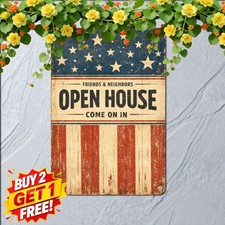Independence Day 4th July American Welcome Wreath Plaque Metal Tin Sign 8x12