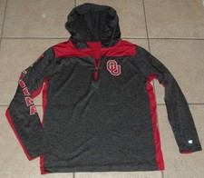 Red & Gray Sz  Medium Athletic OLKLAHOMA SOONERS Stretchy Hooded 1/4 Zip Shirt
