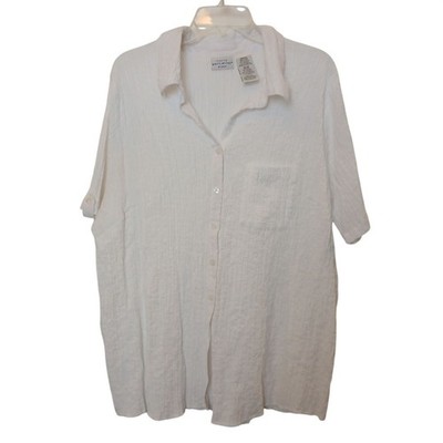White Stag Womens Shirt 22W/24W Stretch Gauze Button White Textured SS #D-28
