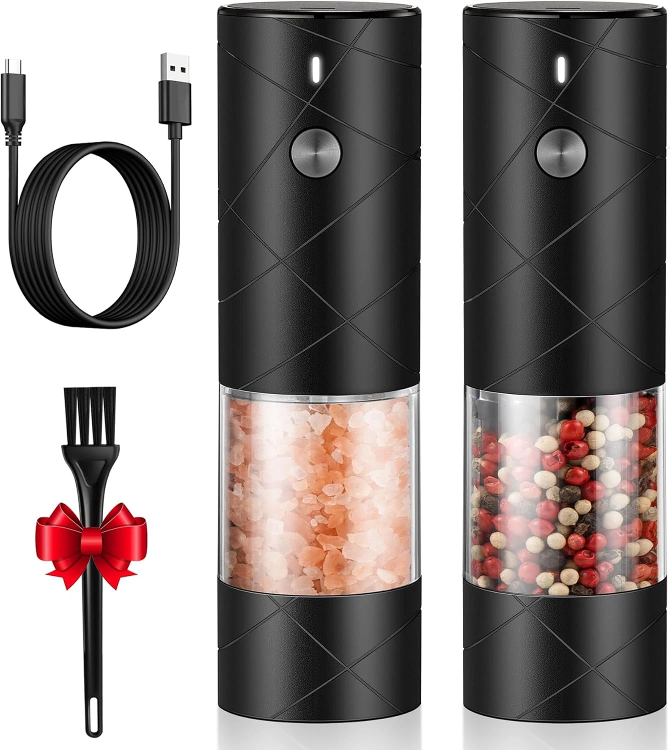 Rechargeable Electric Salt and Pepper Grinder Set - Extra Large Capacity - Autom