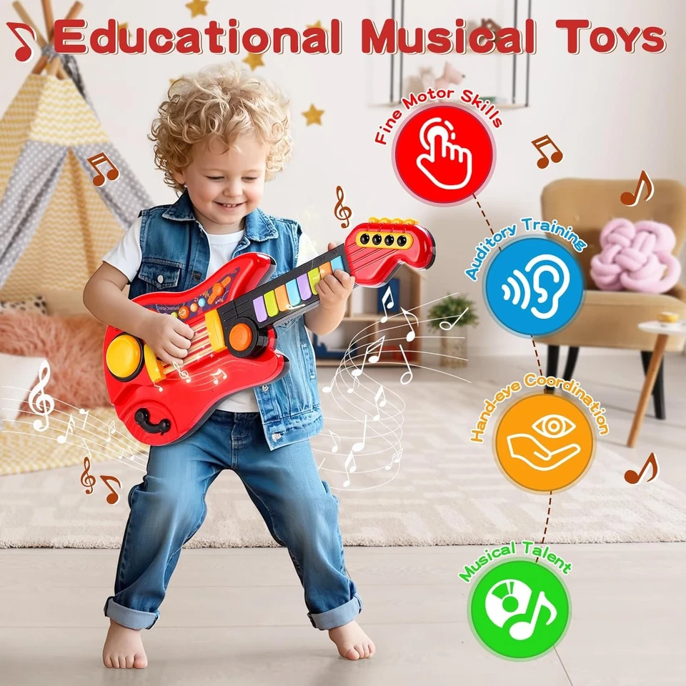 Juguete de guitarra y piano para niños pequeños para niños de 2 a 5 años, piano de guitarra eléctrica 2 en 1 para niños Foto 4 de 4
