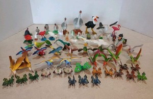 65 Birds and Butterflies Plastic Childrens Toys Figures Peacock Flamingo Toucan