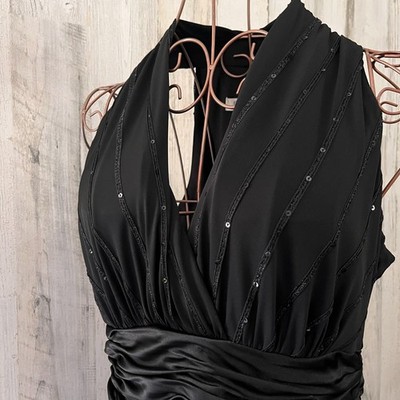 Evan Picone Black Dress 10 V-Neck Sleeveless Midi A-Line Cocktail Party MOB  | eBay