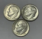 Lot of (3) Three Roosevelt Dimes - 90% Silver - All 3 are 1964 P - Very Nice