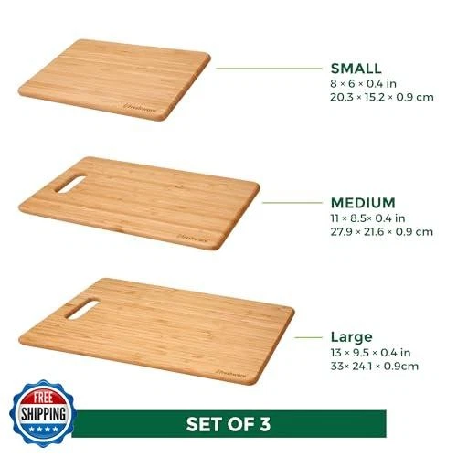 Bamboo Cutting Boards for Kitchen [Set of 3] Wood Cutting Board for Chopping  - Image 4 of 4