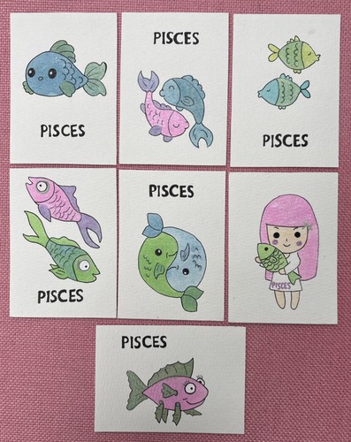 PICK ONE - Original Art ACEO ATC Painting Zodiac Painting Pisces Fish Blue Green