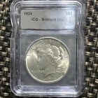 1924 Peace Dollar ICG Brilliant Unc $1 Silver Coin Uncirculated