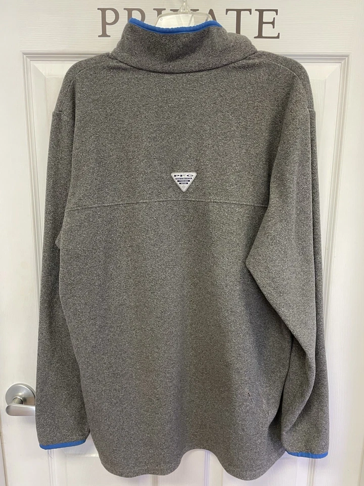 Columbia PFG Fleece Pullover Men Large Grey Blue Trim “” - Image 3 of 4