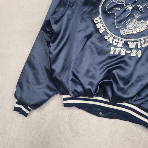 Vintage U.S. Navy Satin Bomber Jacket Mens Large Blue 85-86 Swingster USA Made - Picture 9 of 15