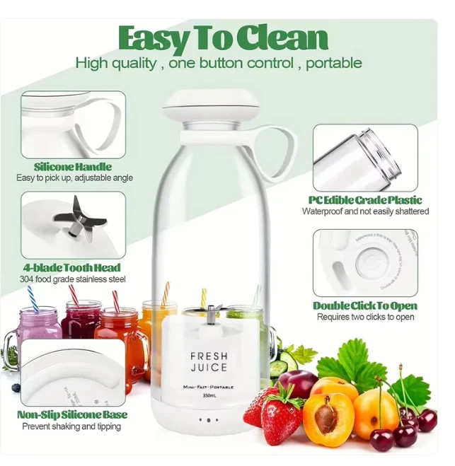 Portable USB Mini Blender 350ml Smoothie Juicer Cup Rechargeable Travel