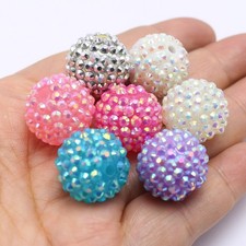 10pcs Mixed Color Acrylic Rhinestone Pave Round Beads 20mm Disco Ball Beads
