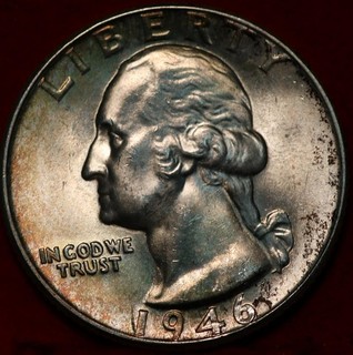 Uncirculated Color 1946 D Denver Mint Silver Washington Quarter