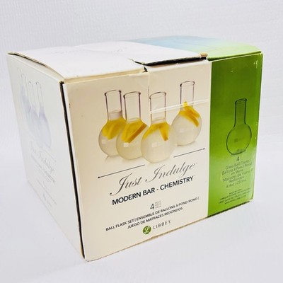 4pc Libbey Just Indulge Modern Bar Chemistry Lab 250 ml Glass Ball Flask Glasses