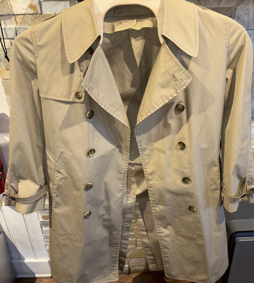 Gabardina LondonFog Maincoats años 80 bronceada cinturón doble botonadura forrada para hombre 38 corta Foto 2 de 4