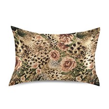 Satin Pillowcase for Hair and Skin, Standard 20x26in Leopard Print Rose Flower