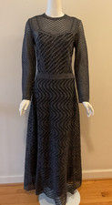 M Missoni Crochet Crew Neck Knit Navy Metallic Maxi Dress Sz L-Made in Italy