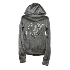 Victoria's Secret PINK Women's Gray Velour Zip-Up Hoodie Heart Sequin Size XS