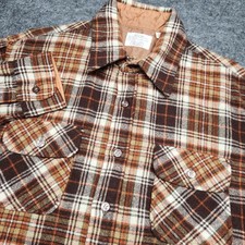 Sears Mens Vintage Brown Plaid Wool Nylon Button Down Long Sleeve Shirt Large